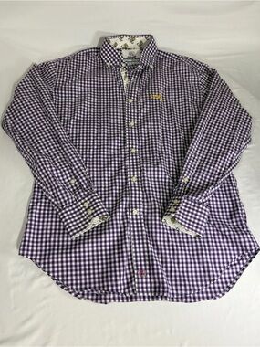 Thomas Dean Purple Gingham Button-Down Shirt LSU